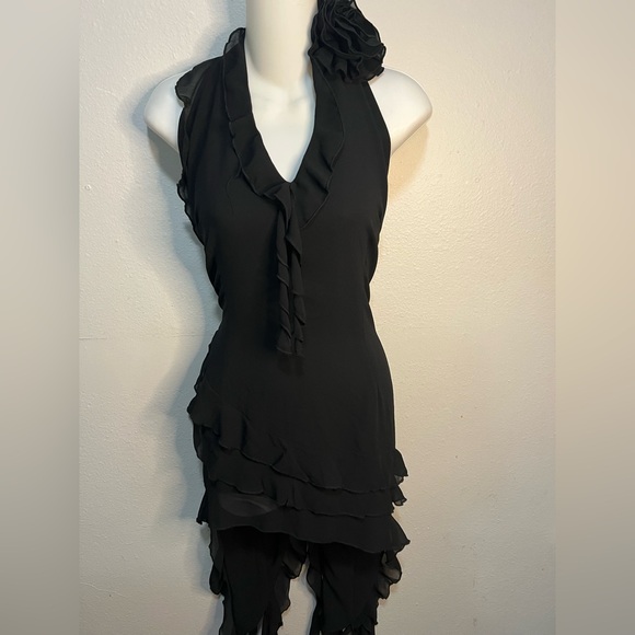 NWT Fashion Nova Black Ruffle Halter Cocktail Dress Asymmetrical Size XL - Picture 4 of 5